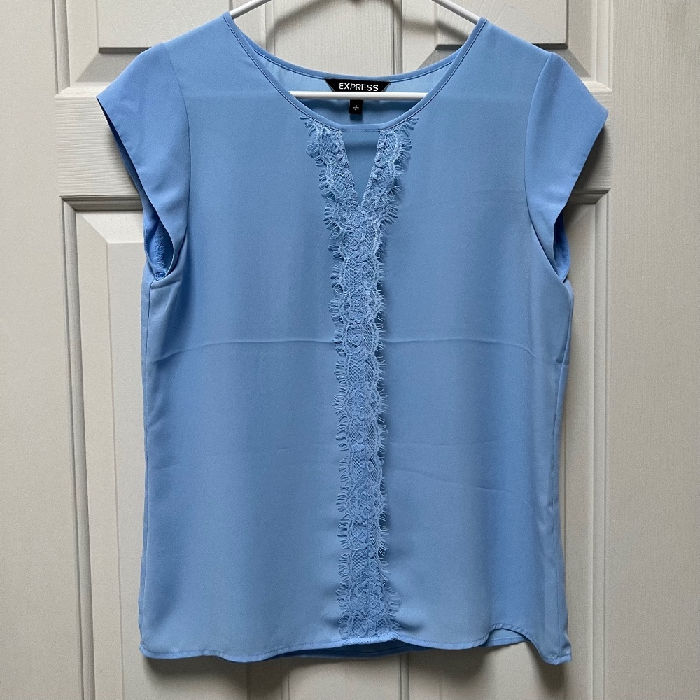 Light Blue Blouse with Lace Detail